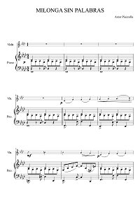 Piazzolla - Milonga Sin Palabras for violin - Piano part - First page